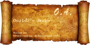 Oszlár Andor névjegykártya
